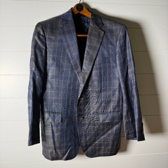 MaxDavoli Baroni Silk & Wool Tessilstona Blazer/Sports Jacket Blue Plaid Sz 40R